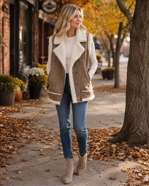 Joie Brown &Cream Shearling suede Vest Gorpcore oversized medium #737